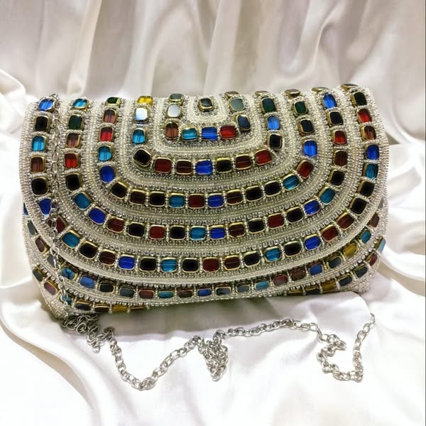Craftstages International Luxury Ethnic Bridal Partywear Clutch Bag with Magnetic Lock Clasp