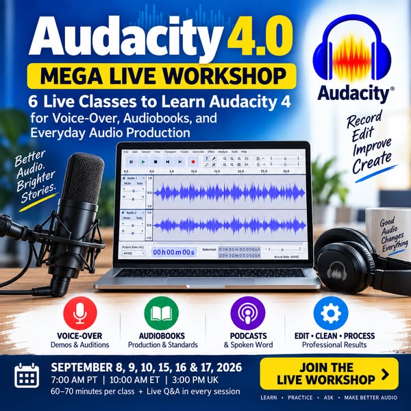 $97 - Learn Audacity 4.0 in 6 Live Classes