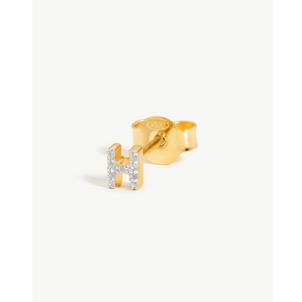 Pave Initial Single Stud Earring - Initial H | 18ct Gold Vermeil/Cubic Zirconia / 18ct Gold Vermeil/Cubic Zirconia / H