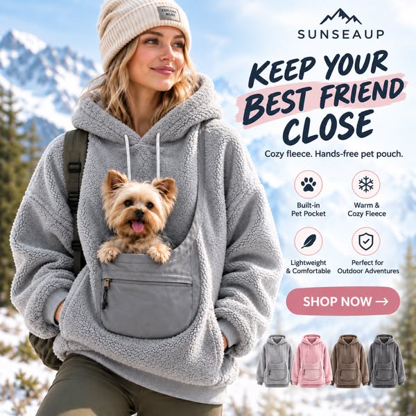 [Pre-sale]Women's Solid Color Fleece Front Pet Pocket Long Sleeve Hoodie