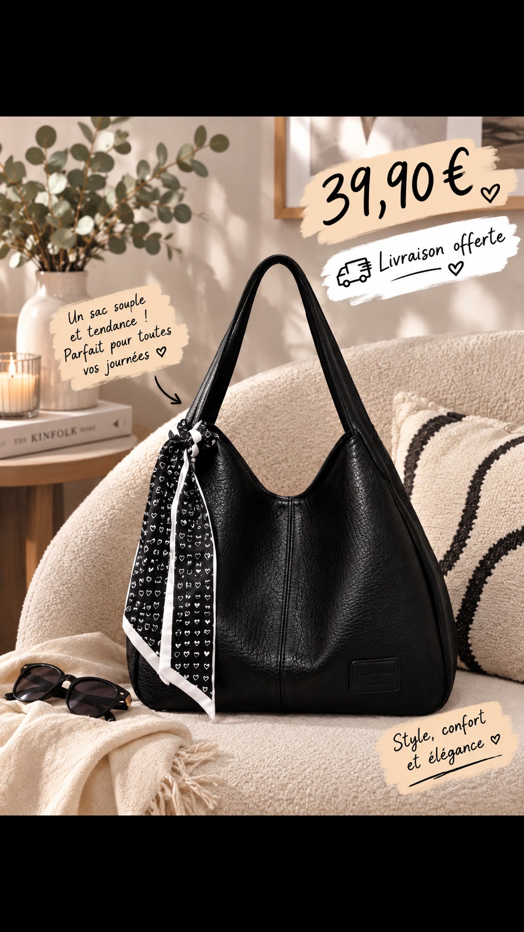 Sac à main noir tendance – Livraison offerte