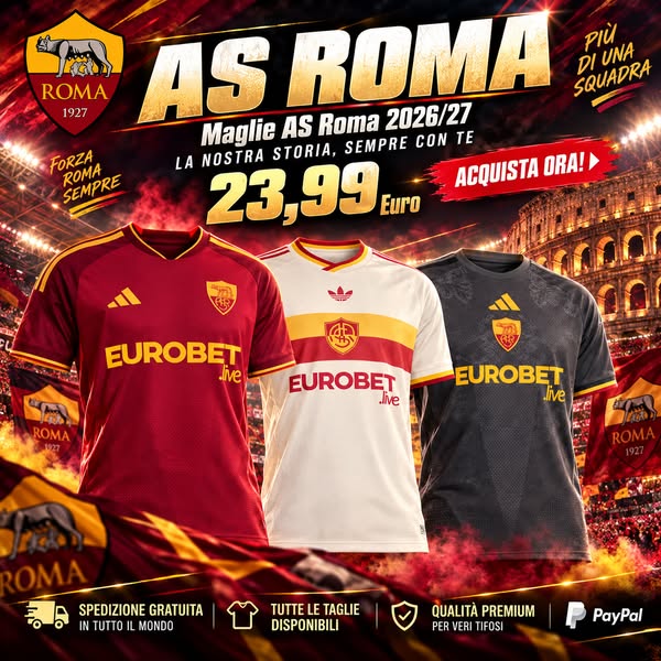Nuova maglia AS Roma – Prezzo speciale limitato per i tifosi Spedizione gratuita Tutte le taglie disponibili Pagamento con PayPal