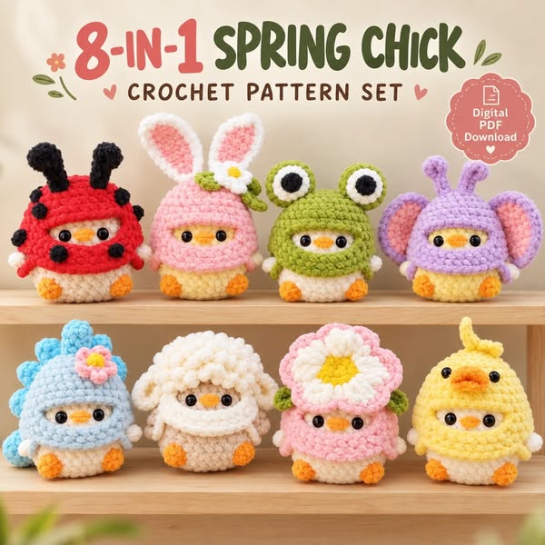 8-in-1 Spring Chick Crochet Pattern Bundle