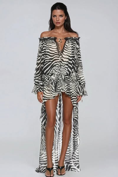 Flavienne Off Shoulder Zebra Print Skirt Set