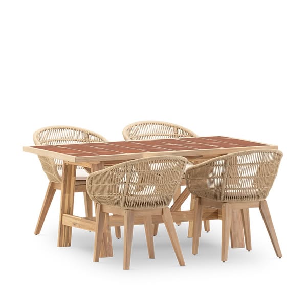 Set comedor jardín 4 plazas mesa cerámica terracota 168x87 - Ceramik & Sicilia