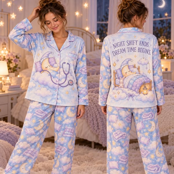 Nurse Night Shift Satin Pajamas Set