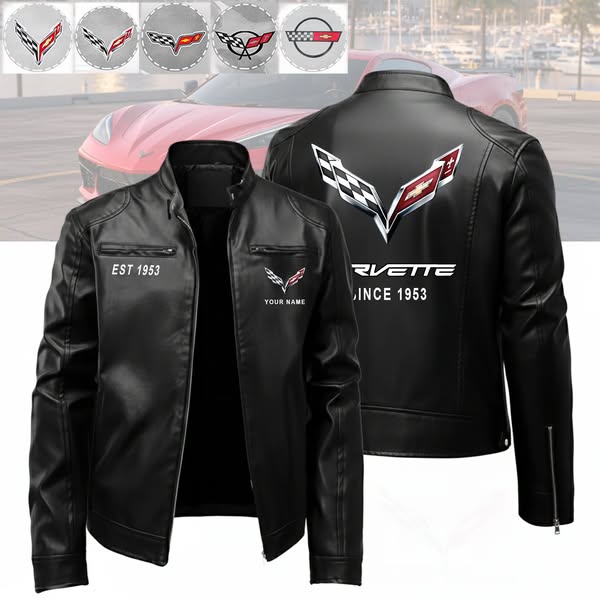 Chevrolet Corvette Custom Name Casual Leather Jacket