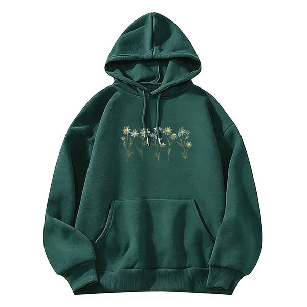 Embroidered Daisy Classic Adult Unisex Hoodie Black / L