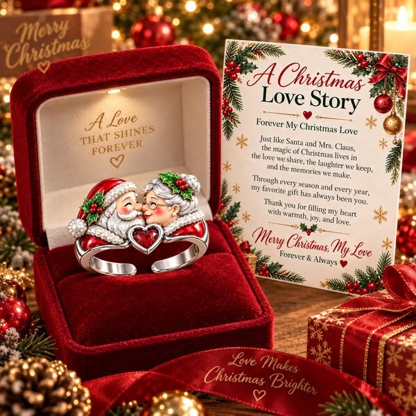 Santa & Mrs. Claus Christmas Love Ring – Adjustable Romantic Ring, Forever My Christmas Love, Heartfelt Christmas Gift for Wife - B