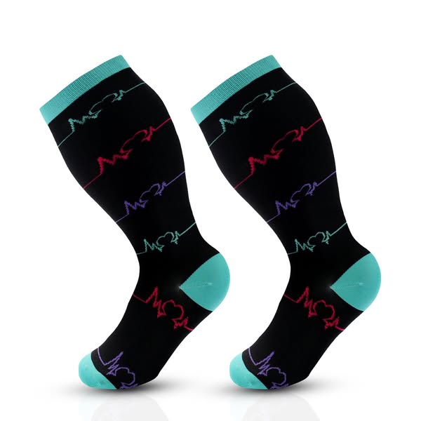 Plusock Blue Electrocardiogram Pattern Plus Size Compression Socks(3 Pairs)