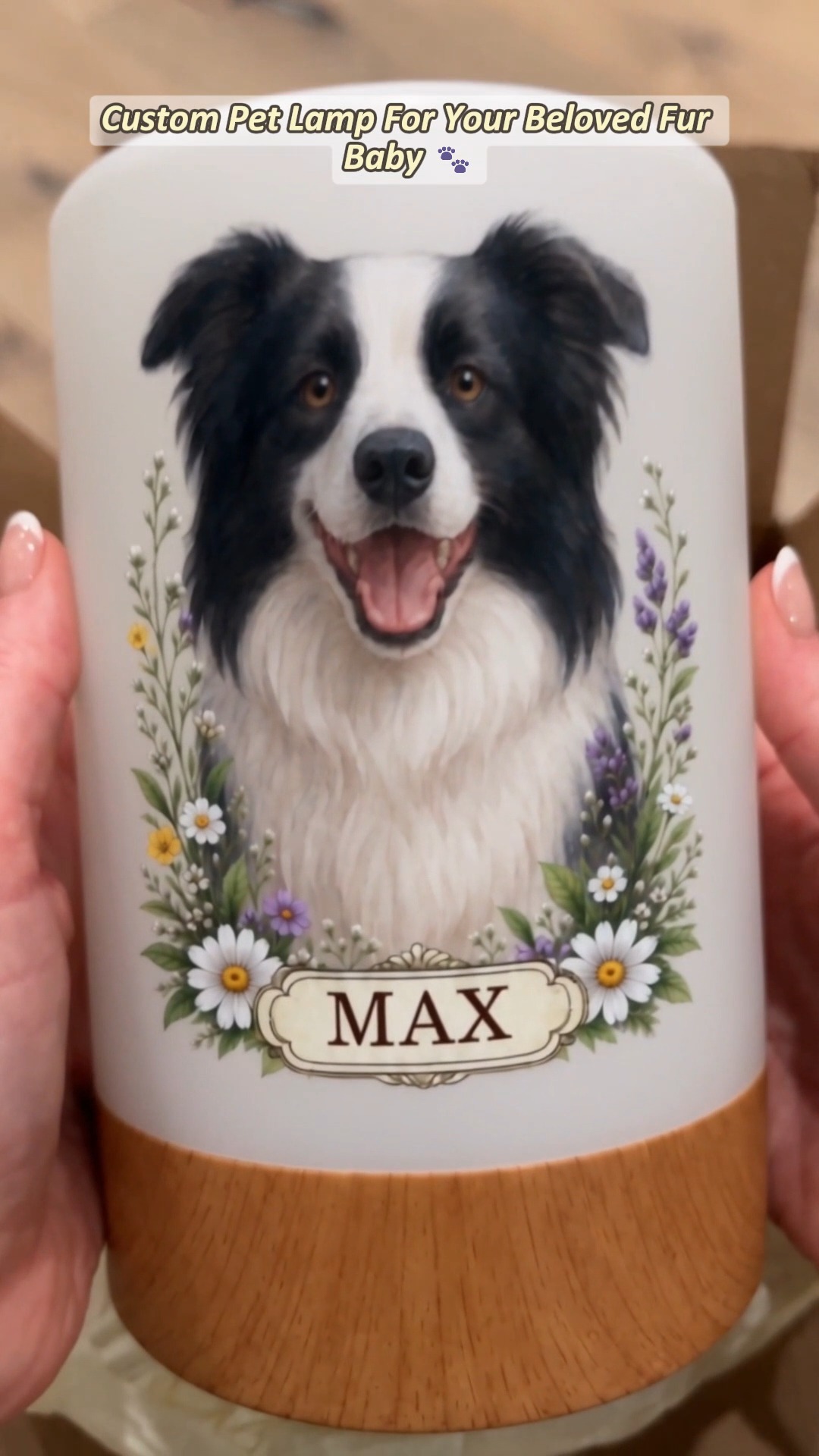 Personalized Watercolor Pet Photo Dimmable Touch Control LED Night Light with Name and Adjustable Light Colors Christmas Gift for Pet Lovers