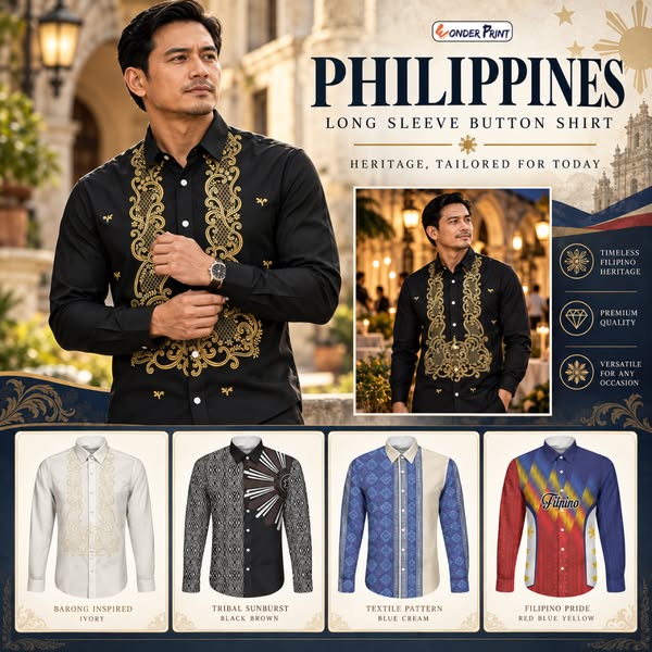 Philippines Long Sleeve Button Shirt