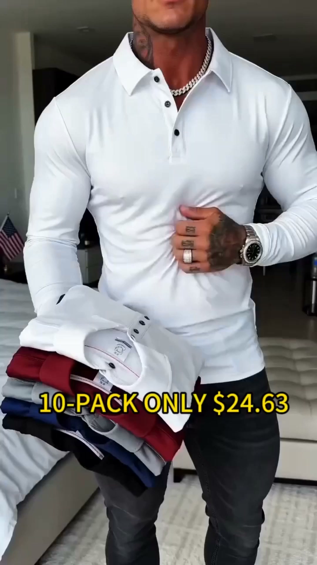 BESTSELLER | 10PCS $24.63 | Men's Lightweight Long-Sleeve Polo Shirt