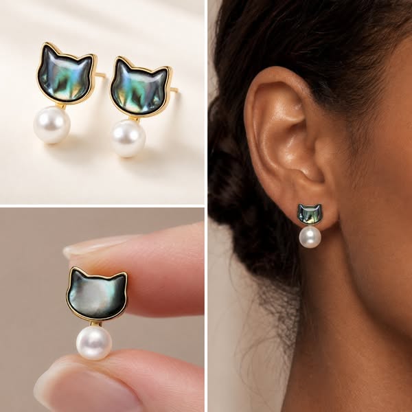 Abalone Cat Dangle Earrings (pair)