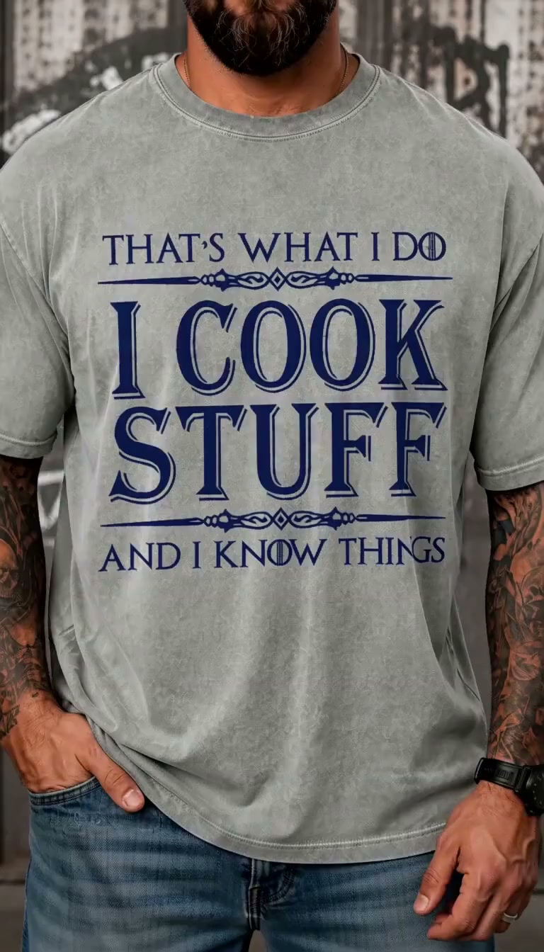 That's What I Do I Cook Stuff And I Know Things Sarcastic Saying Vintage Washed Oversized T-Shirt