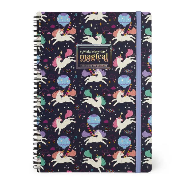 Quaderno a Righe A4 con Copertina Rigida Illustrata - Unicorn - Con Spirale