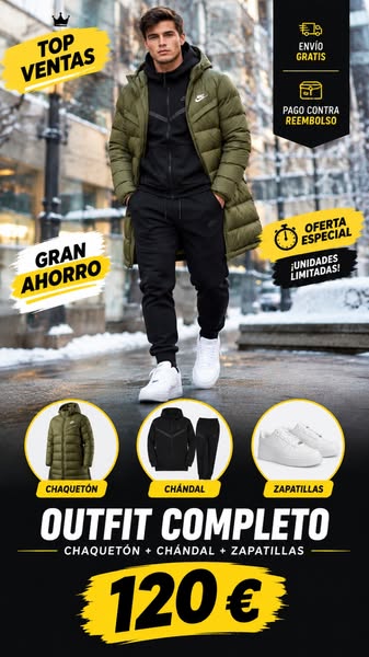 Outfit Completo de Invierno: Chaquetón + Chándal + Zapatillas por solo