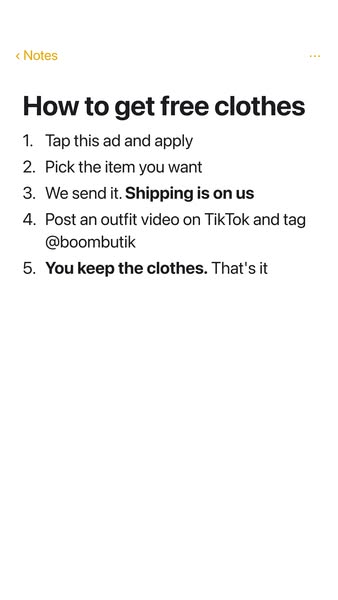 Get free clothes from Boom Butik