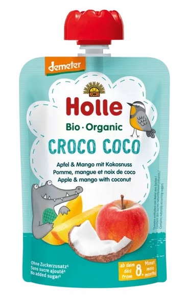 Mus kokosowy krokodyl jabłko mango kokos bez dodatku cukru od 8 msc. 100 g - Holle (EKO)