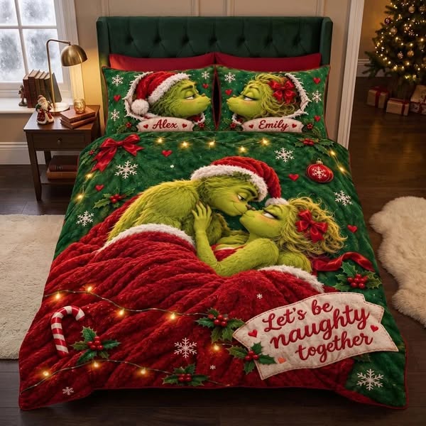 Furry Naughty Couples Quilt Bed Set - Personalized Christmas Gifts For - Draconer