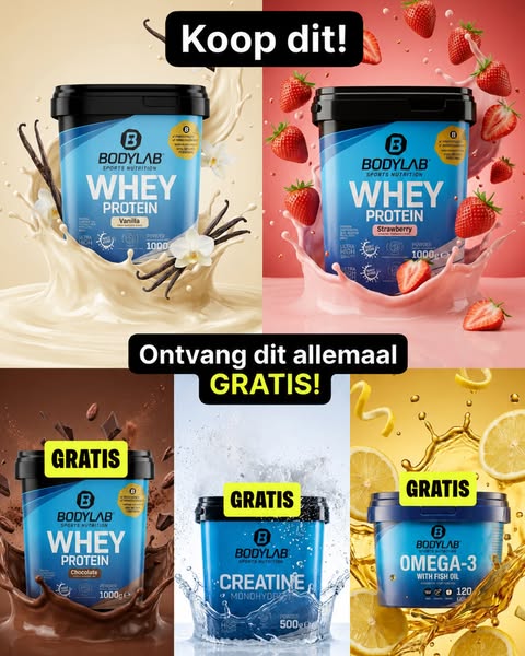 5VOOR2: 2x Whey kopen + 3 producten GRATIS!