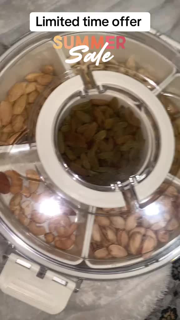 6-Compartment Rotating Snack & Serving Tray with Lid & Handle