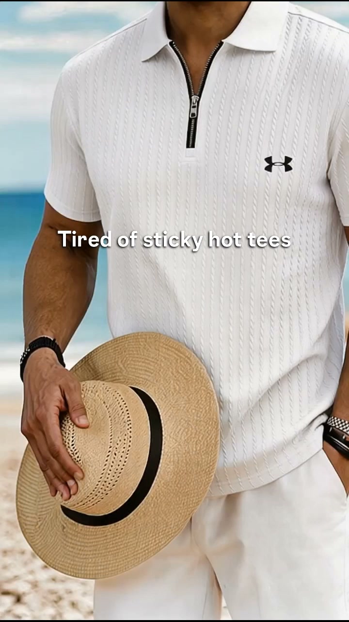 Men’s Breathable Textured Zip Polo – Your Go-To Summer Vacation Shirt