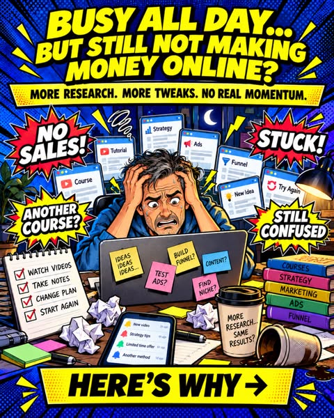 Busy all day. Still not making money online. More research. More tweaks. No real momentum. Here's why.