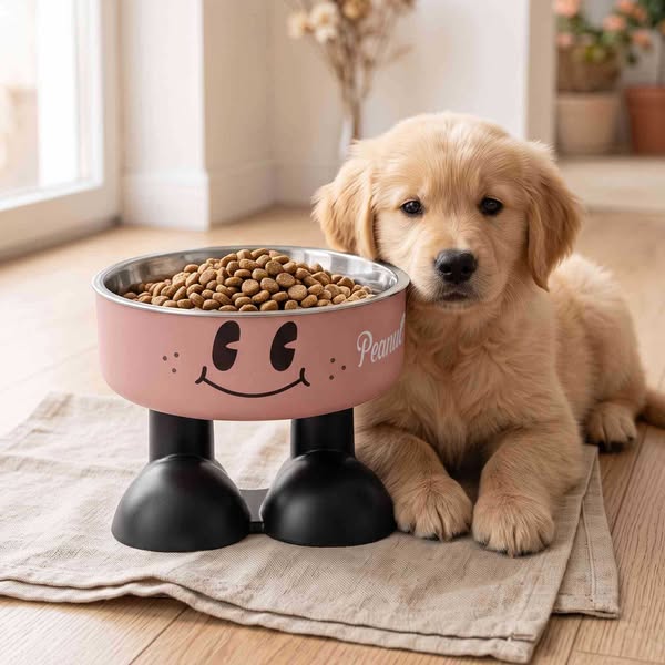 Custom Cartoon Elevated Pet Bowl with Name, Dog/Cat Food & Water Feeder Holder, Raised Neck Protection, Birthday Gift for Pet Lovers/Owners/