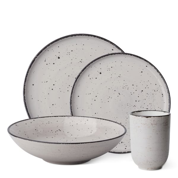 Porzellan Set 16-tlg. – Gaya Atelier light grey speckled - 453096