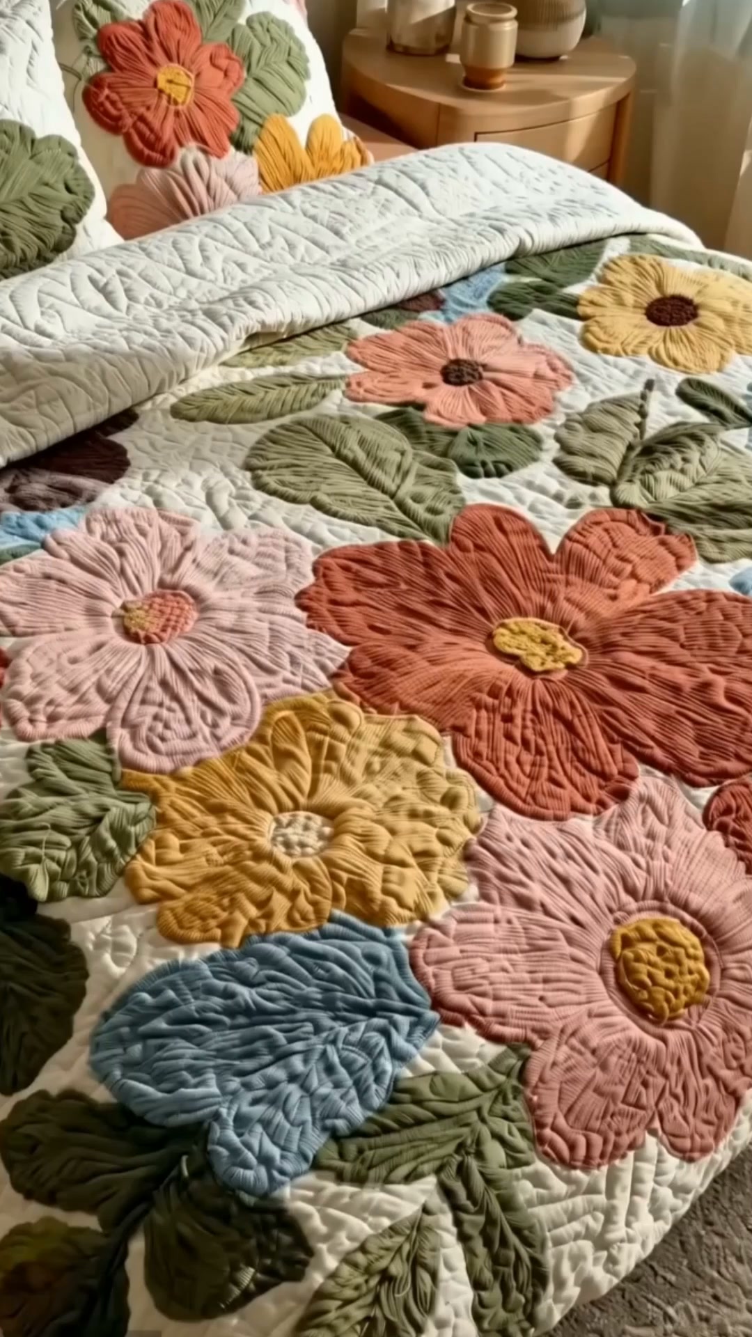 Vintage Floral Textured Quilt Set
