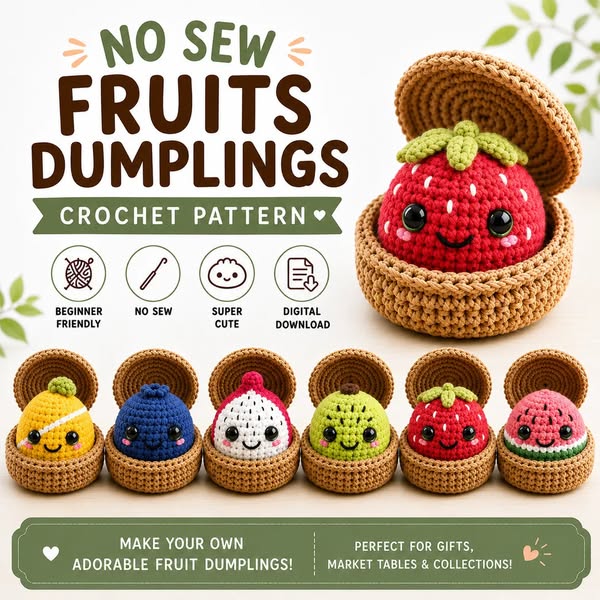 No-Sew Fruit Dumplings & Steamer Crochet Pattern