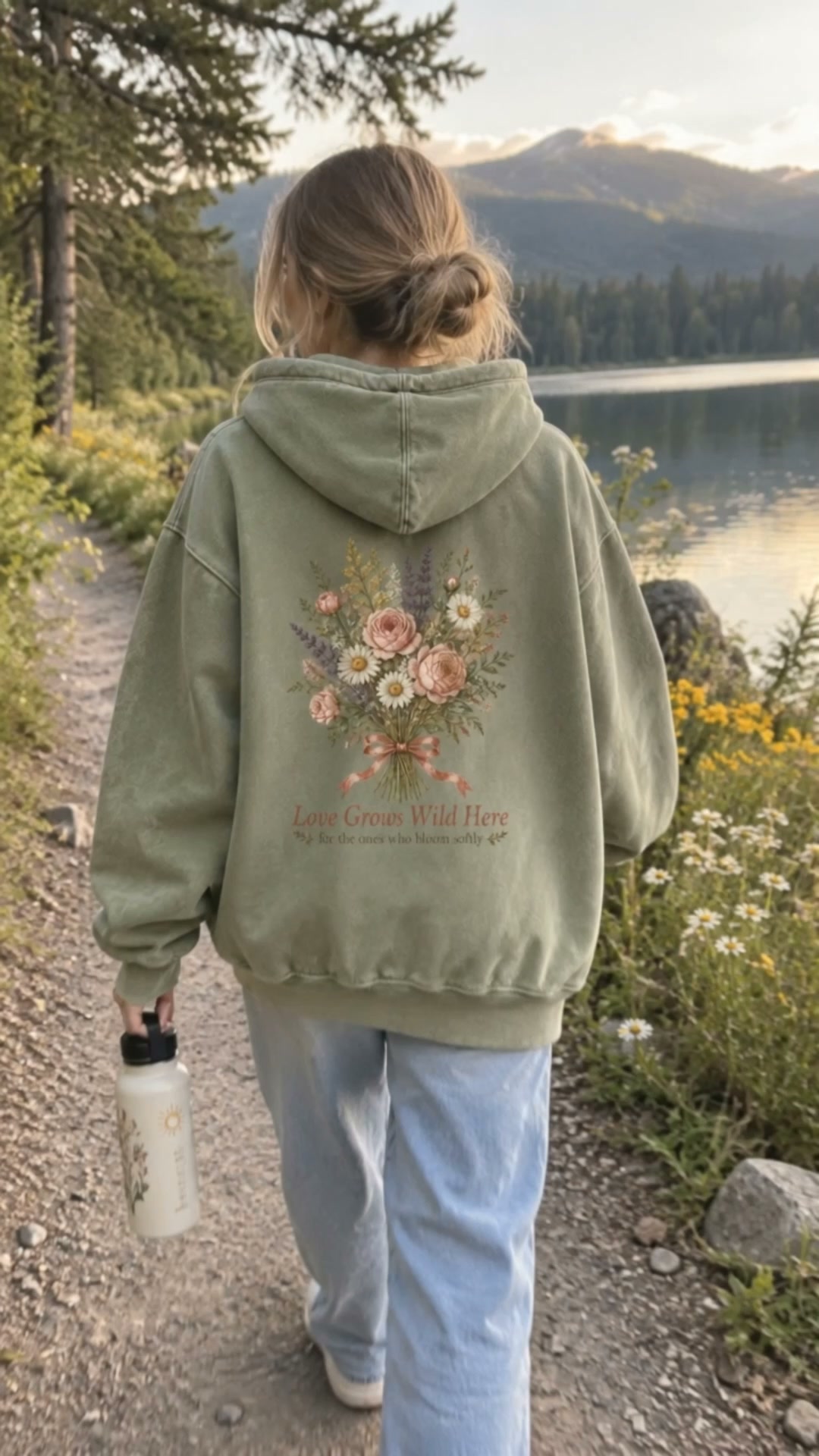 Love Grows Wild Here Vintage Floral Washed Graphic Hoodie