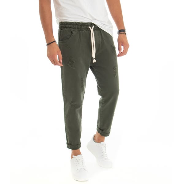 Pantaloni uomo jeans jogger cotone loose fit rotture verde GIOSAL-P3068A