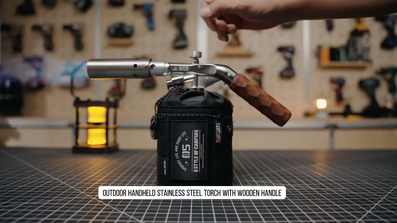 Outdoor handheld stainless steel torch with wooden handle—high-temperature resistant, ignitable, and capable of inverted use (compatible wit
