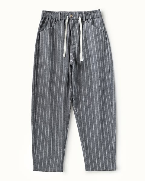 Retro Striped Linen Tapered Casual Pants Gray-L