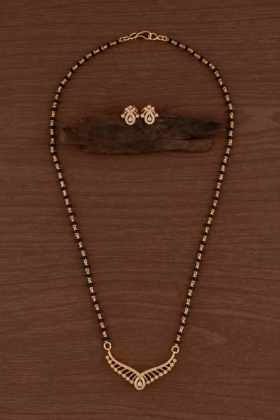 Black beads mangalsutra SHORT with matching earrings - Necklaces