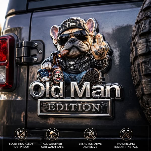 Funny Old Man Edition Vehicle Badge — 3D Chrome Metal Emblem, Perfect Father's Day & Birthday Gift for Dad, Grandpa, Husband, Truck & SUV
