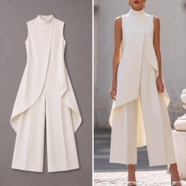Valentina | Mono elegante con top drapeado de cuello alto