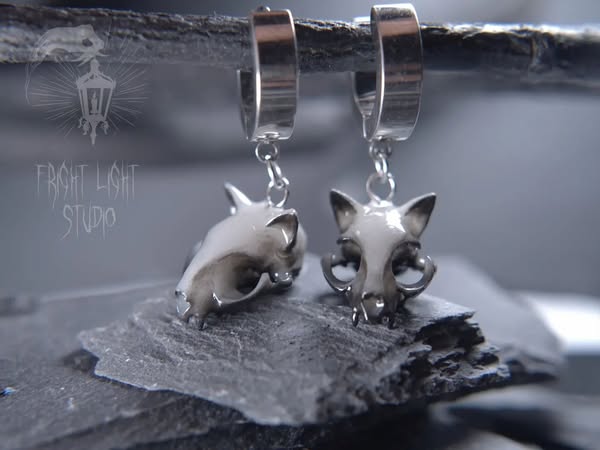 Midnight Cat Skull Hoops
