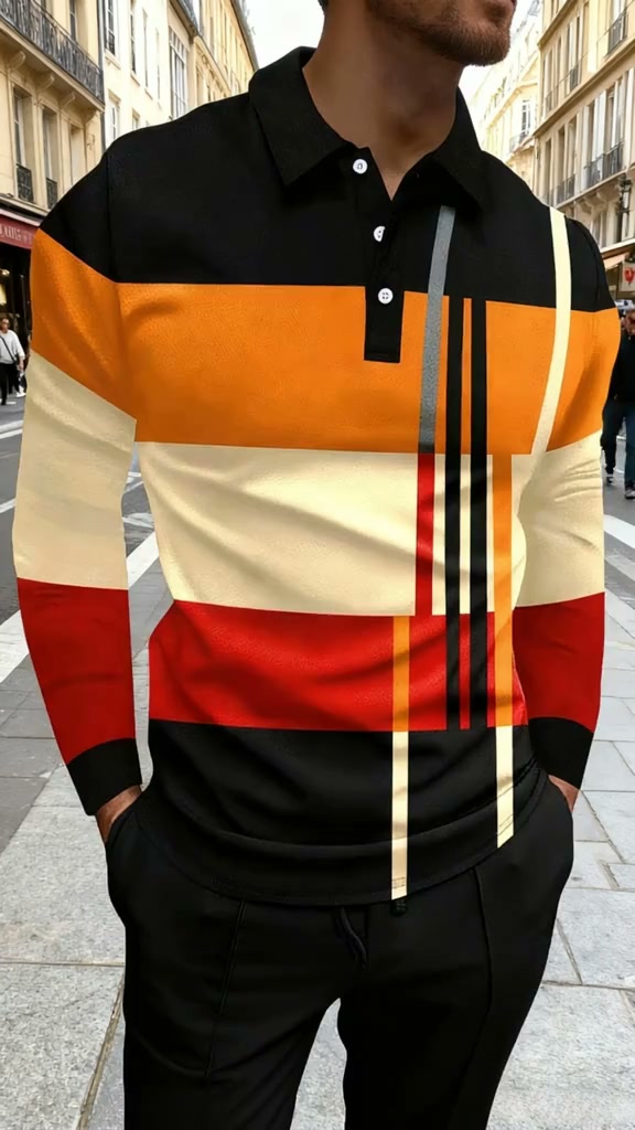 50% OFF – Men’s Color Block Long Sleeve Polo Shirt