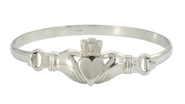 9ct White Gold Claddagh Bangle by Britannia Jewellery