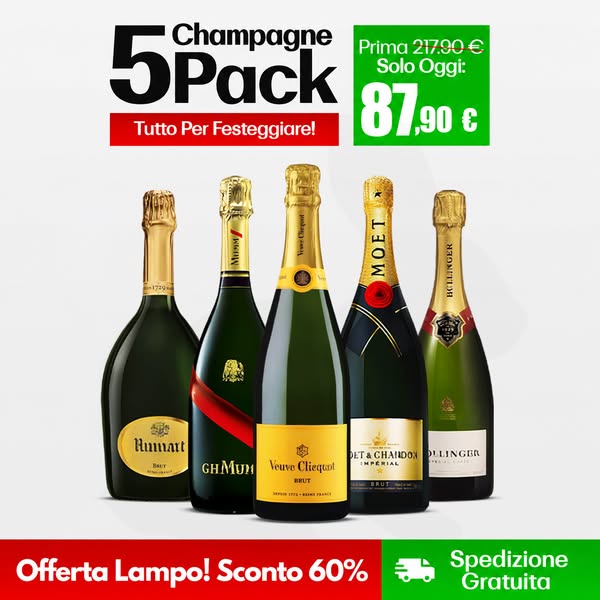 Selezione di 5 Champagne: Bollinger Special Cuvée, Veuve Clicquot Brut, Moët & Chandon Impérial Brut, Taittinger Brut Réserve e Laurent-Perr