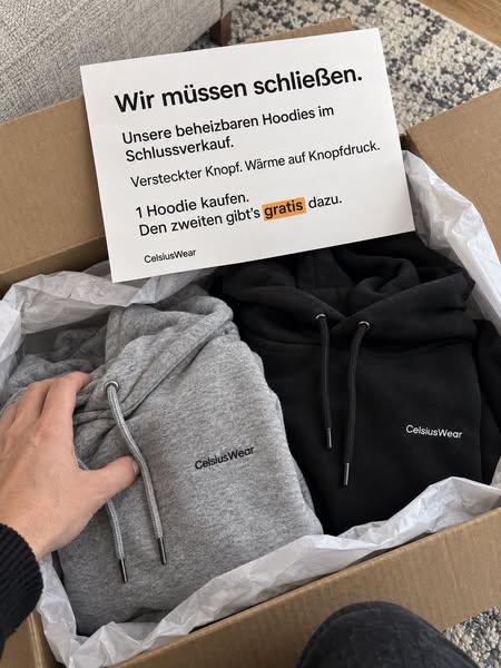 Beheizbarer Hoodie mit verstecktem Leuchtknopf