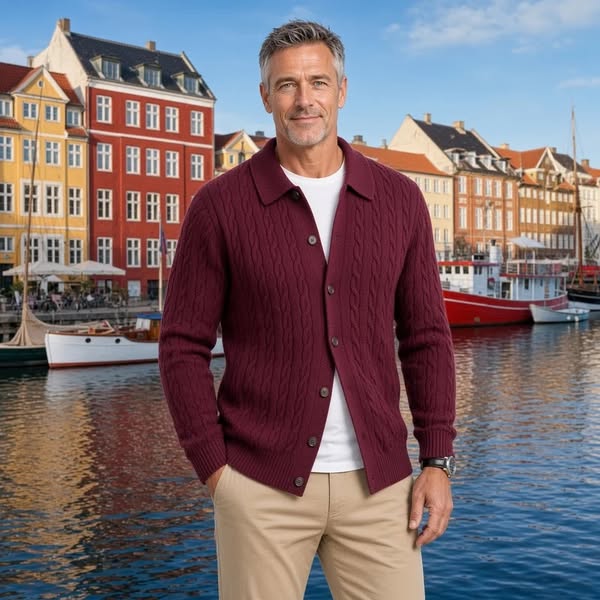 The cardigan with a shirt collar.