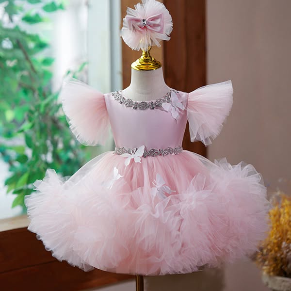 BABY GIRL AND TODDLER BIRTHDAY BUTTERFLY PROM DRESS PUFFY PRINCESS DRESS