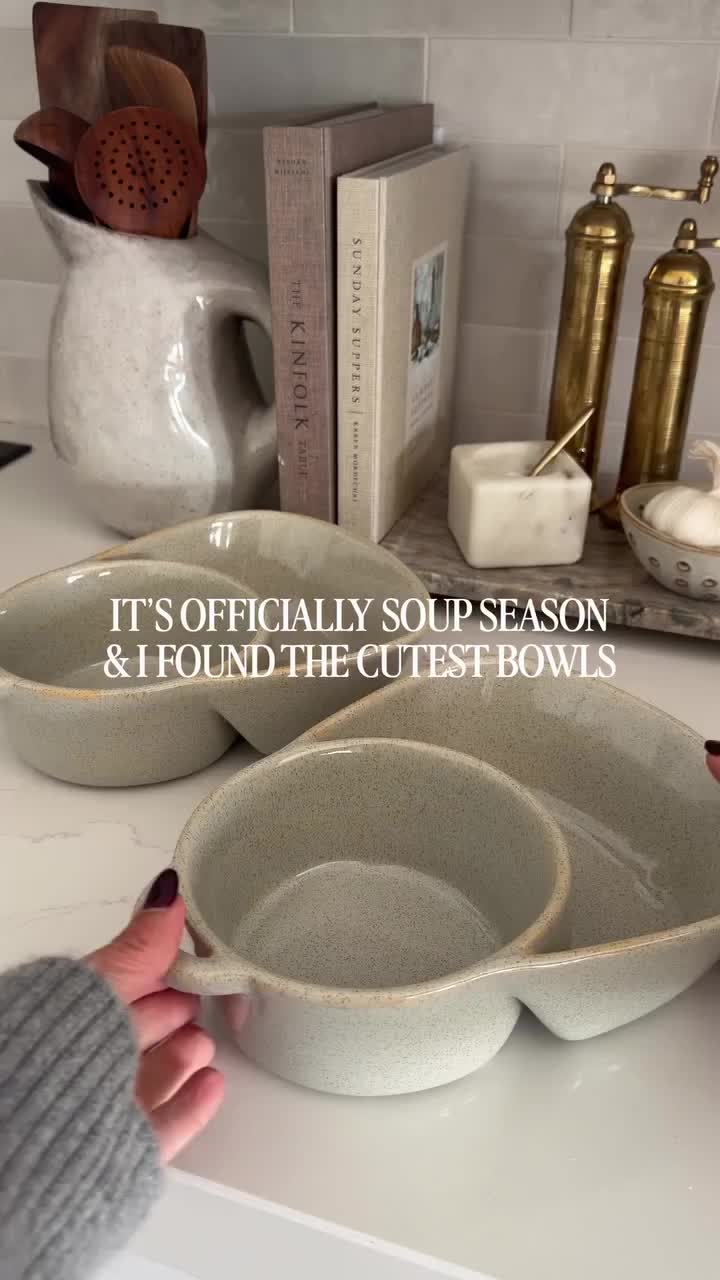 Vintage Reactive Glaze Divided Ceramic Serving Bowl