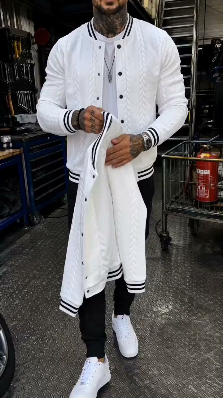 Stay Warm & Sharp In This Textured Varsity Jacket