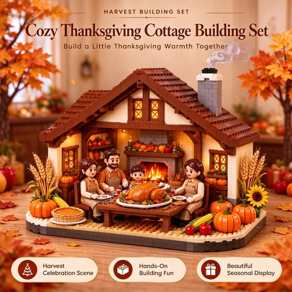 Cozy Thanksgiving Cottage Building Set｜DIY Harvest‑Theme Mini Diorama For Fall & Thanksgiving Display