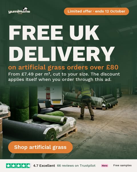 Free UK delivery on artificial grass, ends 12 October